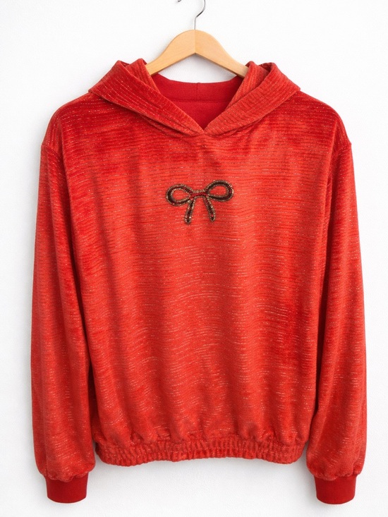 Lands' End Other - Lands' End Red Velvet Hooded Sweatshirt with Bow Detail